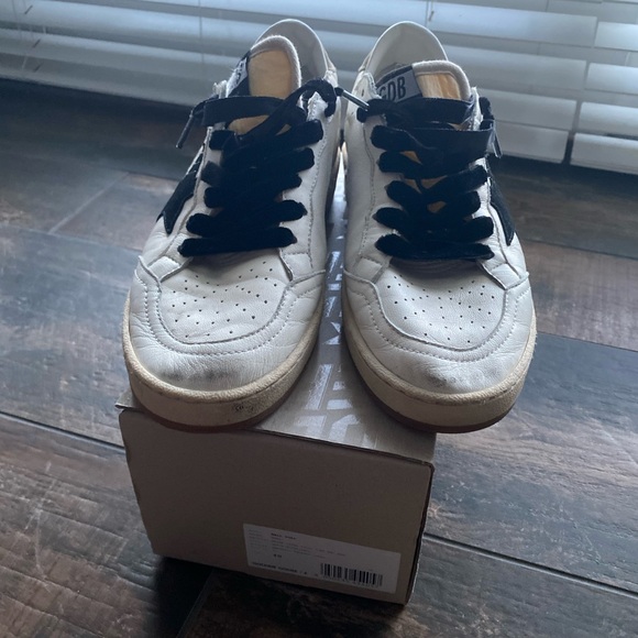 RARE! Golden Goose Ball Star distressed printed suede-trimmed leather sneakers - Picture 4 of 14